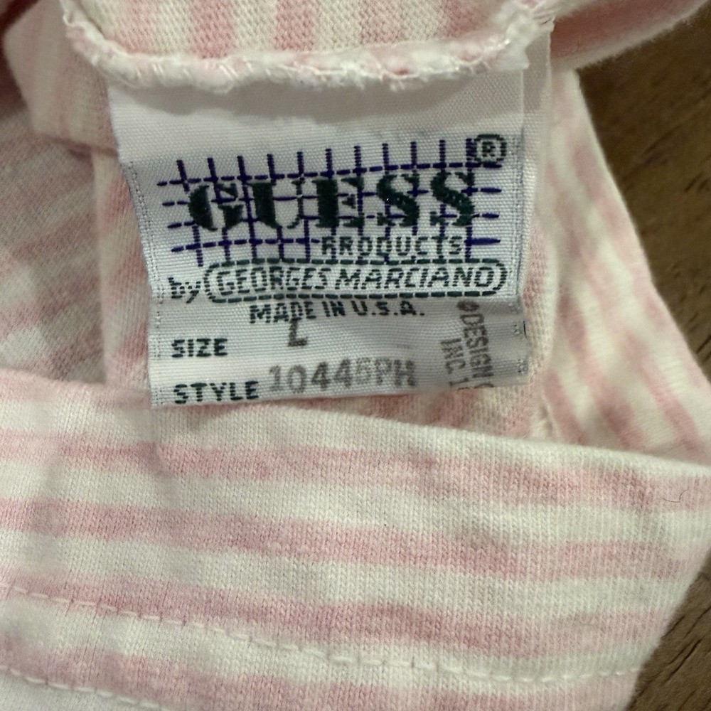 Vintage 90's Guess Jeans USA Pink & White Striped Short Sleeve Shirt Size Large - Picture 5 of 9